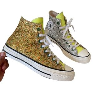 Converse High-Top Glitter Sneakers in Gold, Silver and Lime